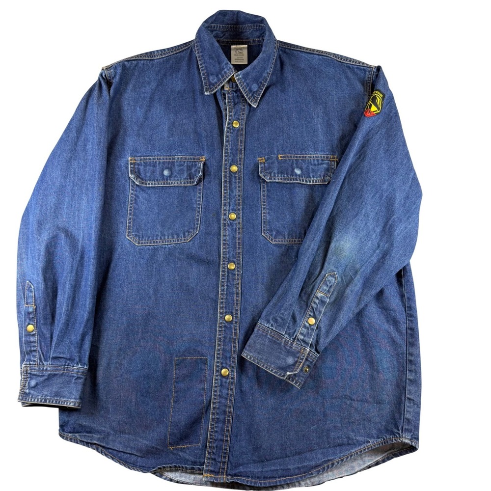 Black Stallion FS8-DNM Mens Medium Blue Denim Snap Front Work Shirt Cotton LS